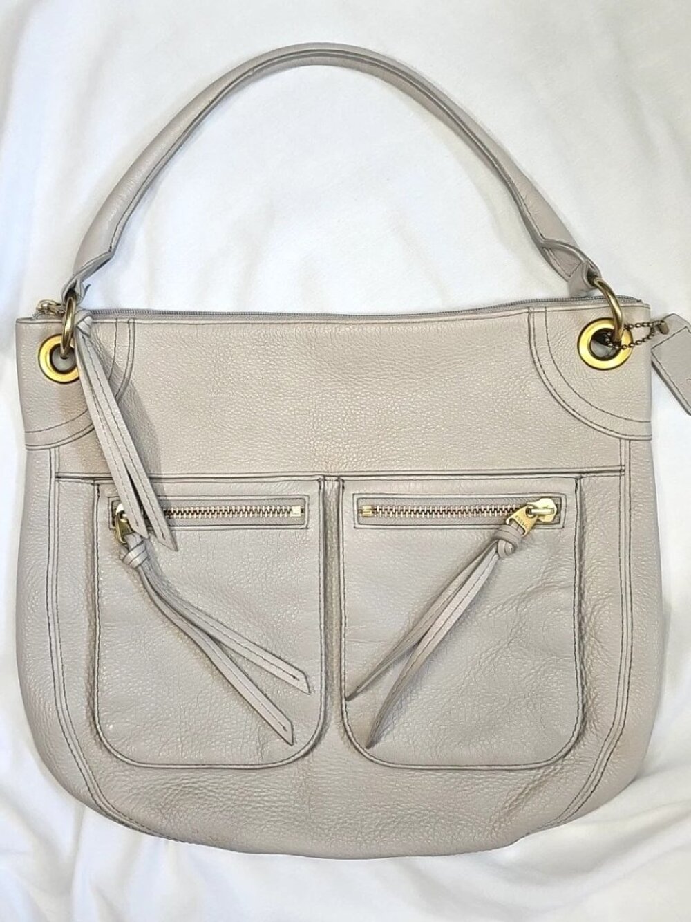 Fossil Karli Large Gray Pebbled Cow Hide Leather Hobo Bag